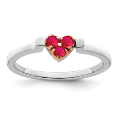14k Two-tone White & Rose Polished Ruby and Diamond Heart Flip Ring