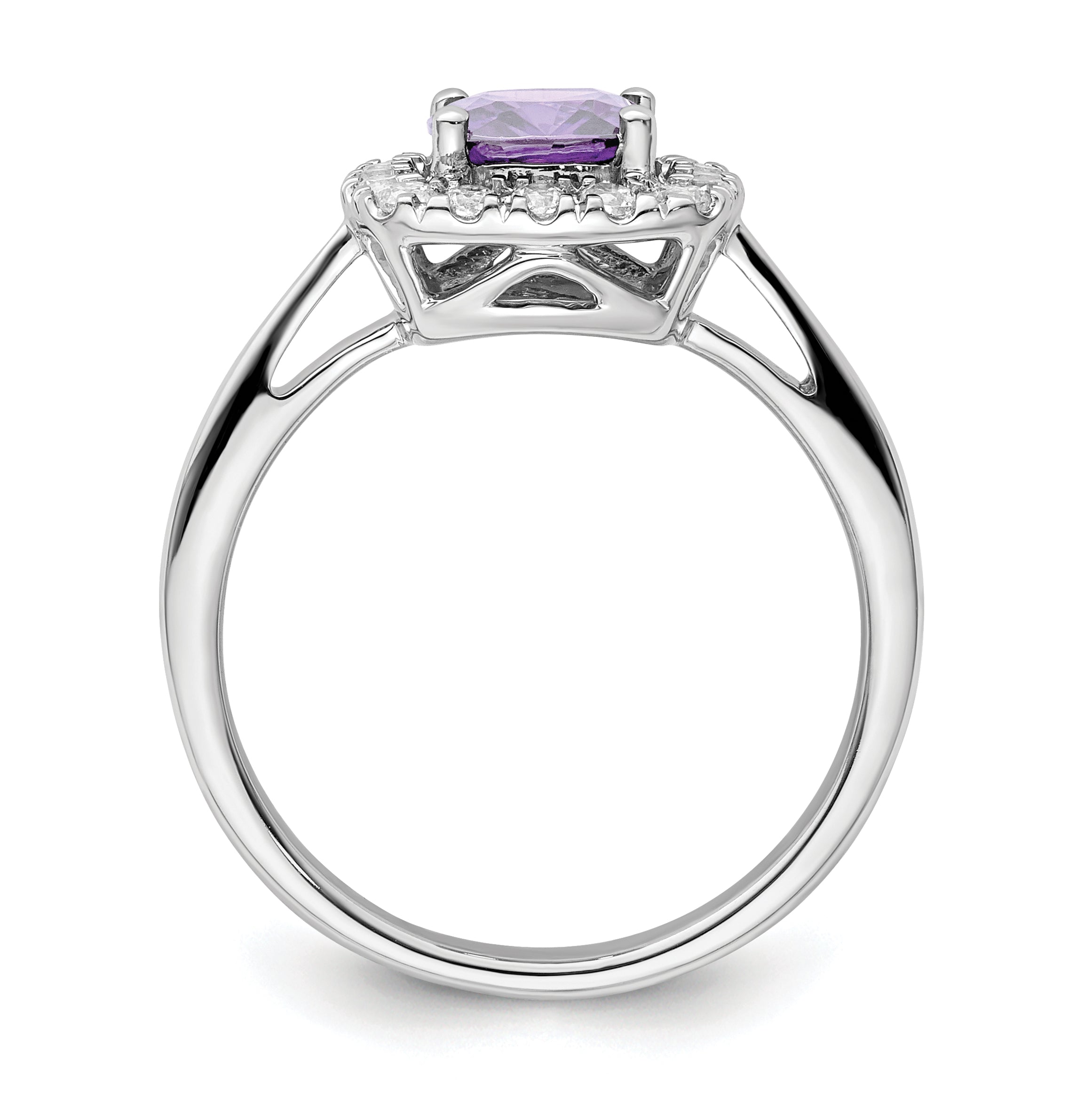 14K White Gold Lab Grown Diamond and Amethyst Halo Ring