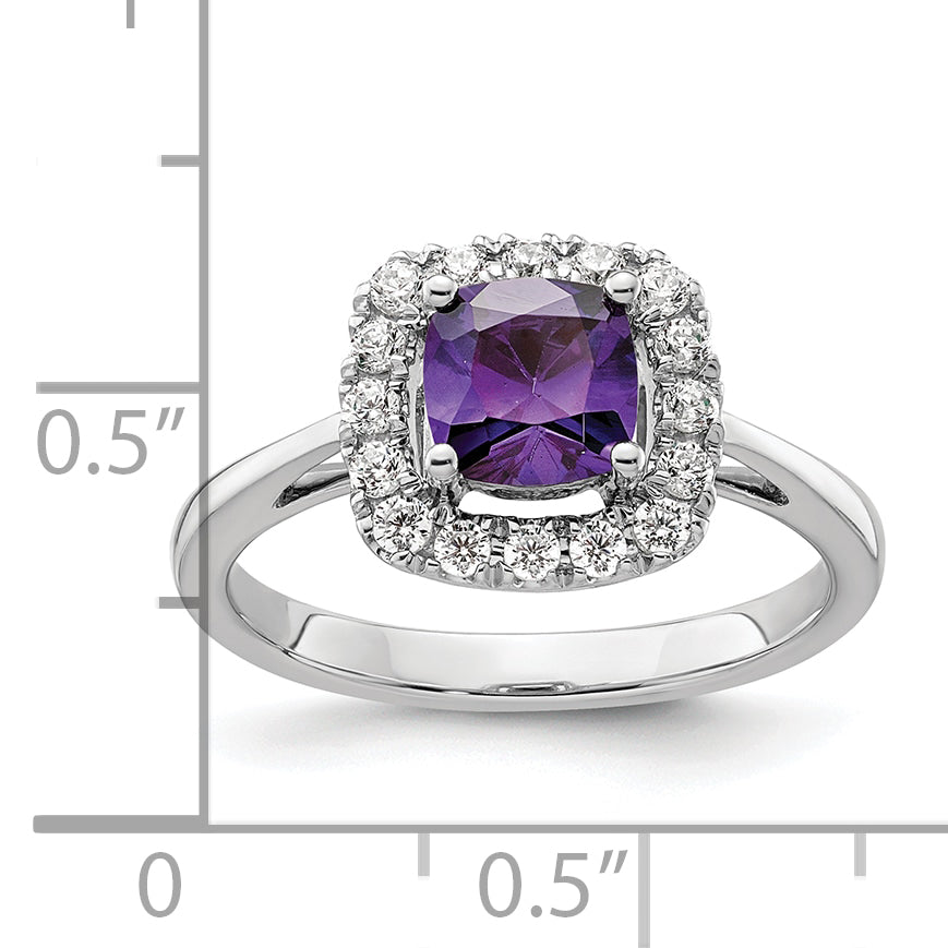 14K White Gold Lab Grown Diamond and Amethyst Halo Ring