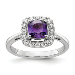 14K White Gold Lab Grown Diamond and Amethyst Halo Ring