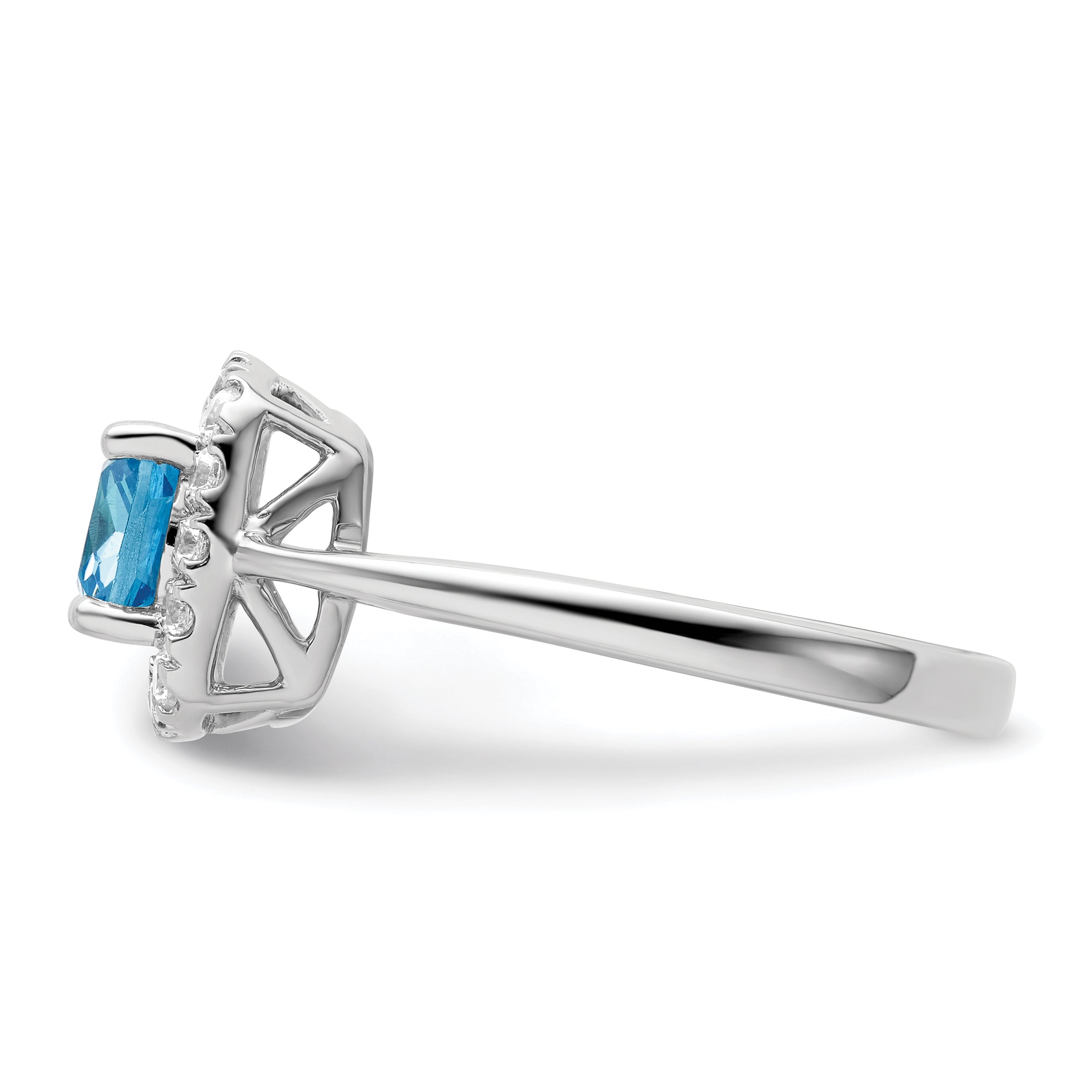14K White Gold Lab Grown Diamond and Blue Topaz Halo Ring