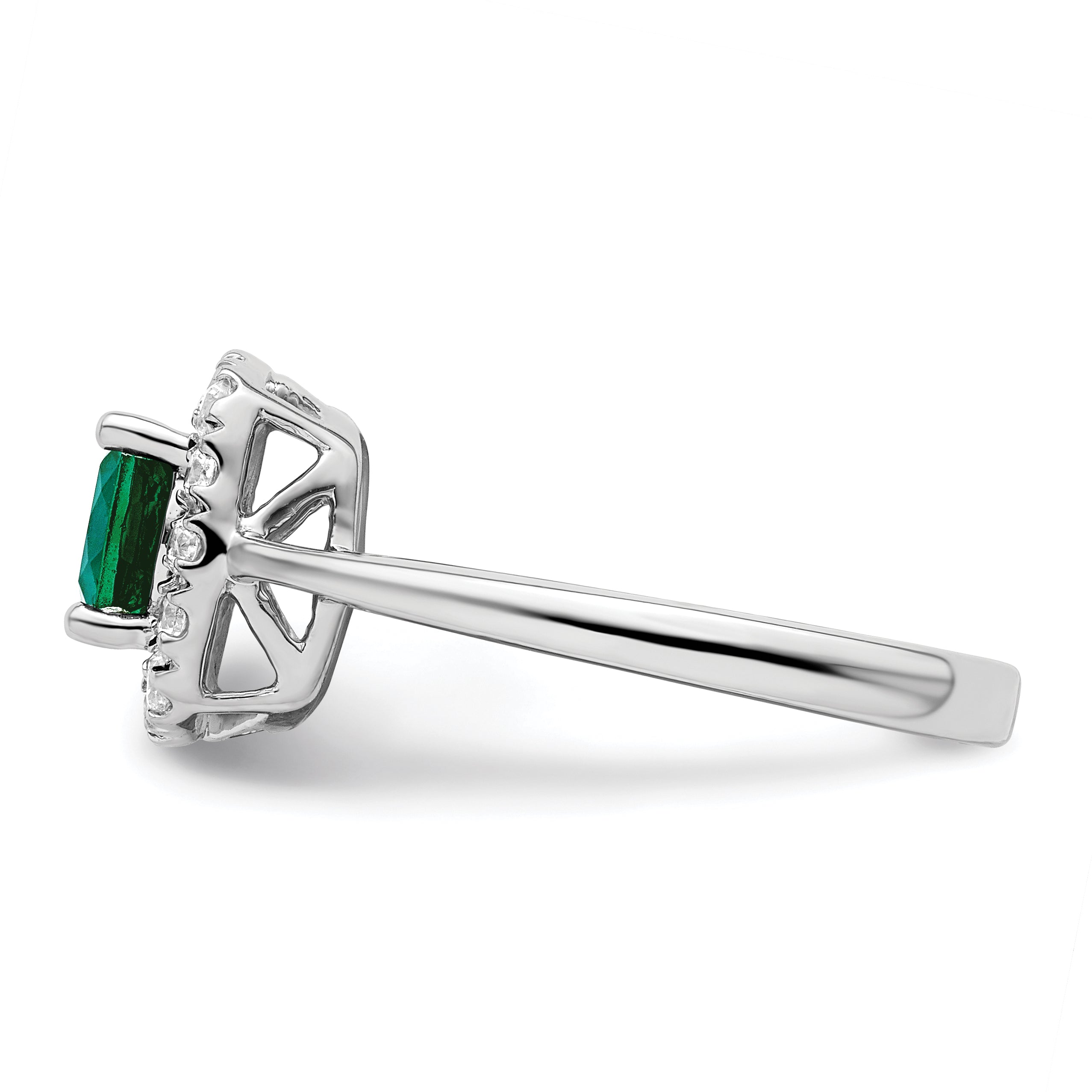 14K White Gold Lab Grown Diamond and Created Emerald Halo Ring