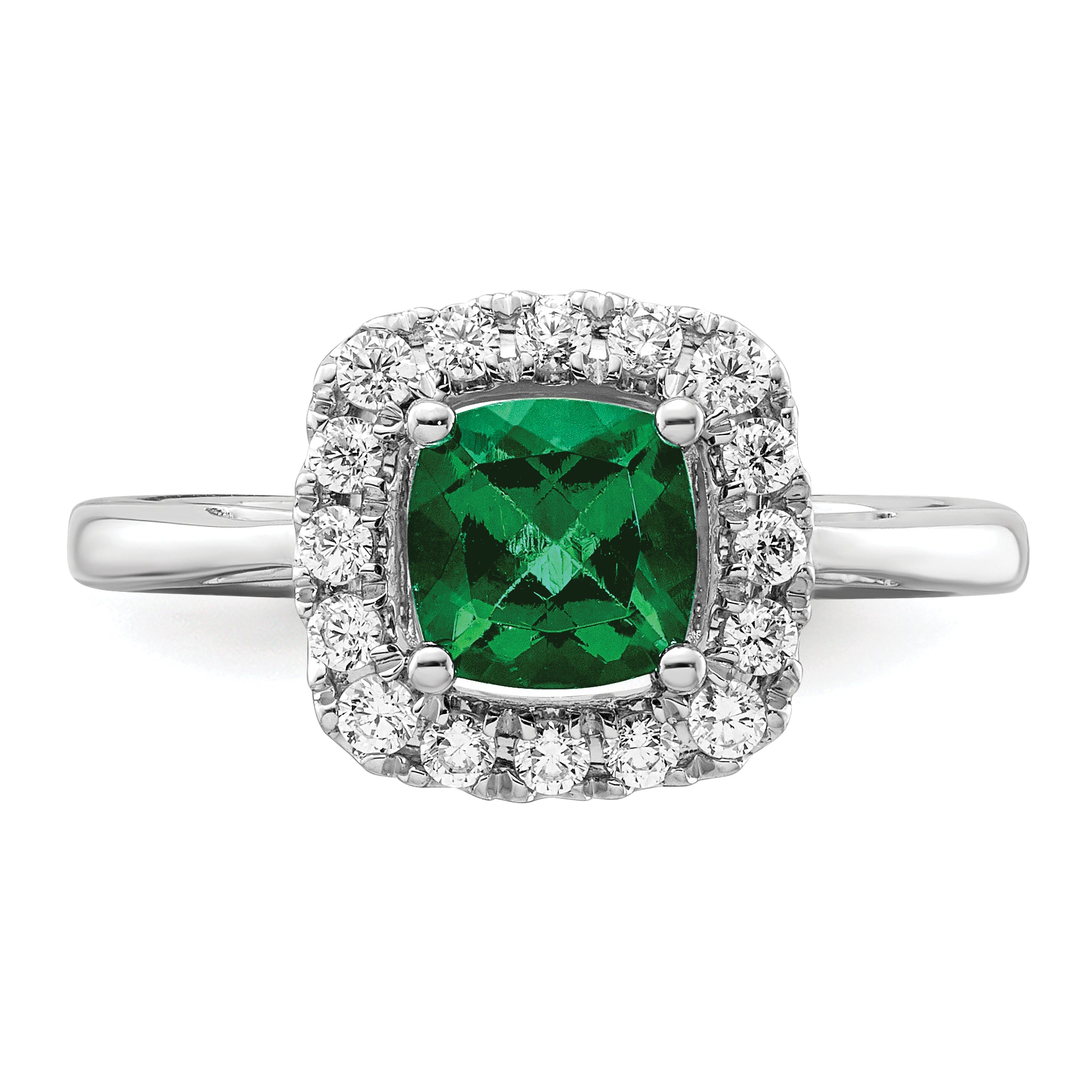 14K White Gold Lab Grown Diamond and Created Emerald Halo Ring