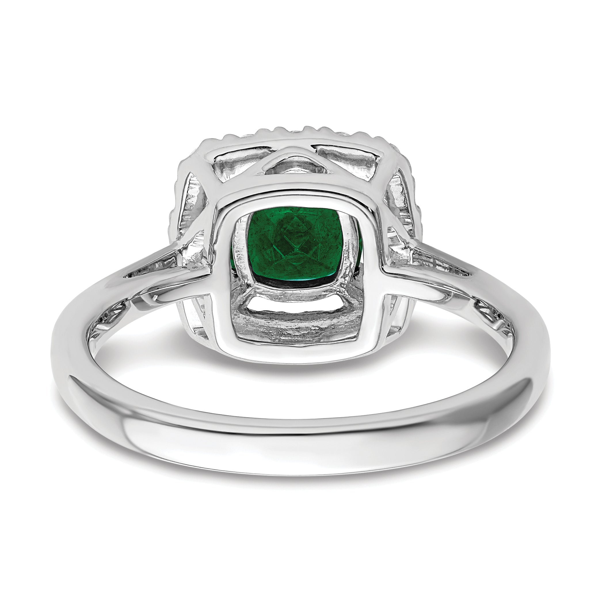 14K White Gold Lab Grown Diamond and Created Emerald Halo Ring