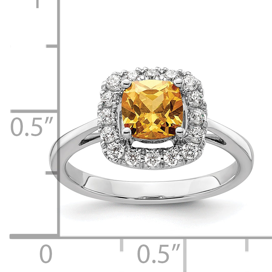 14K White Gold Lab Grown Diamond and Citrine Halo Ring
