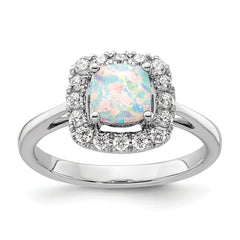 14K White Gold Lab Grown Diamond and Opal Halo Ring