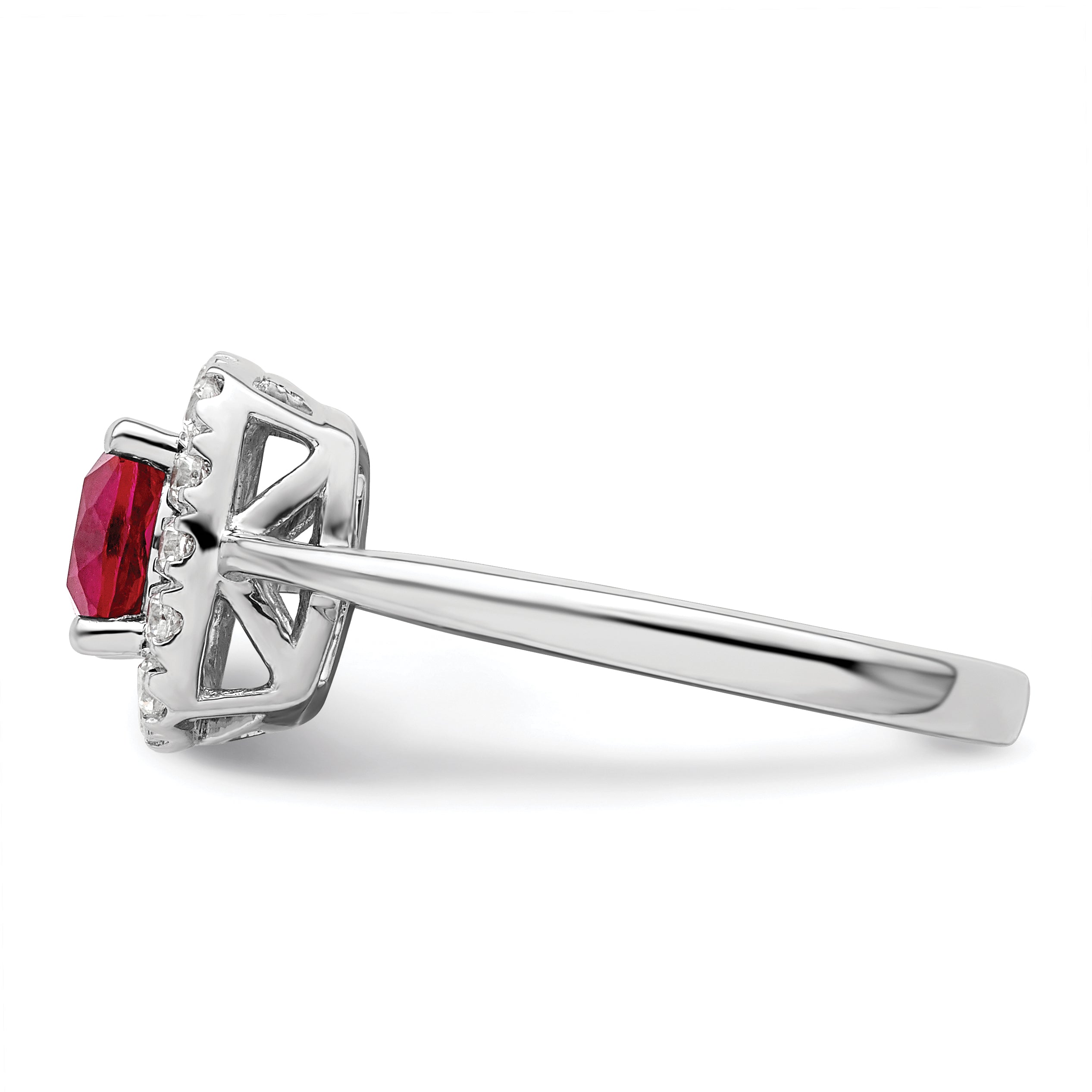 14K White Gold Lab Grown Diamond and Created Ruby Halo Ring
