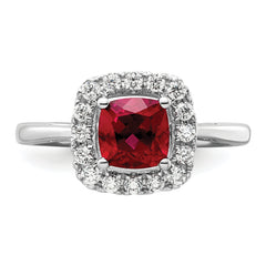 14K White Gold Lab Grown Diamond and Created Ruby Halo Ring