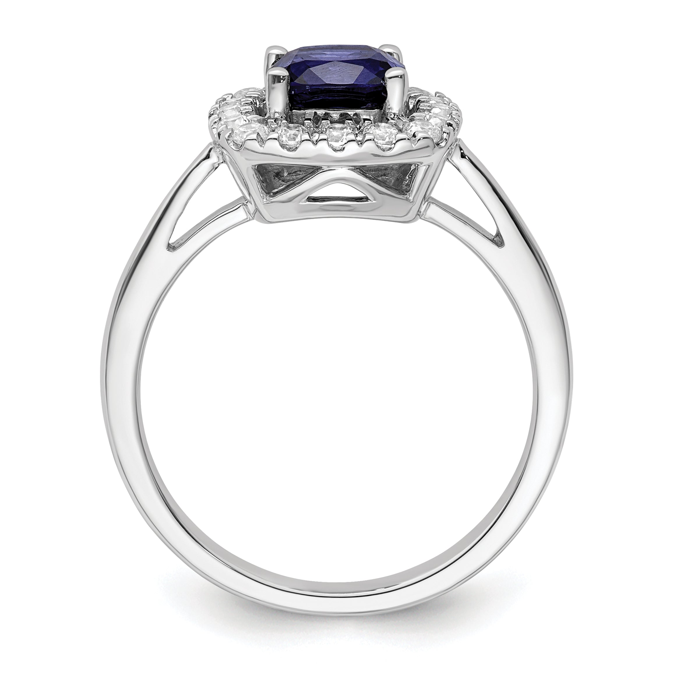 14K White Gold Lab Grown Diamond and Created Blue Sapphire Halo Ring