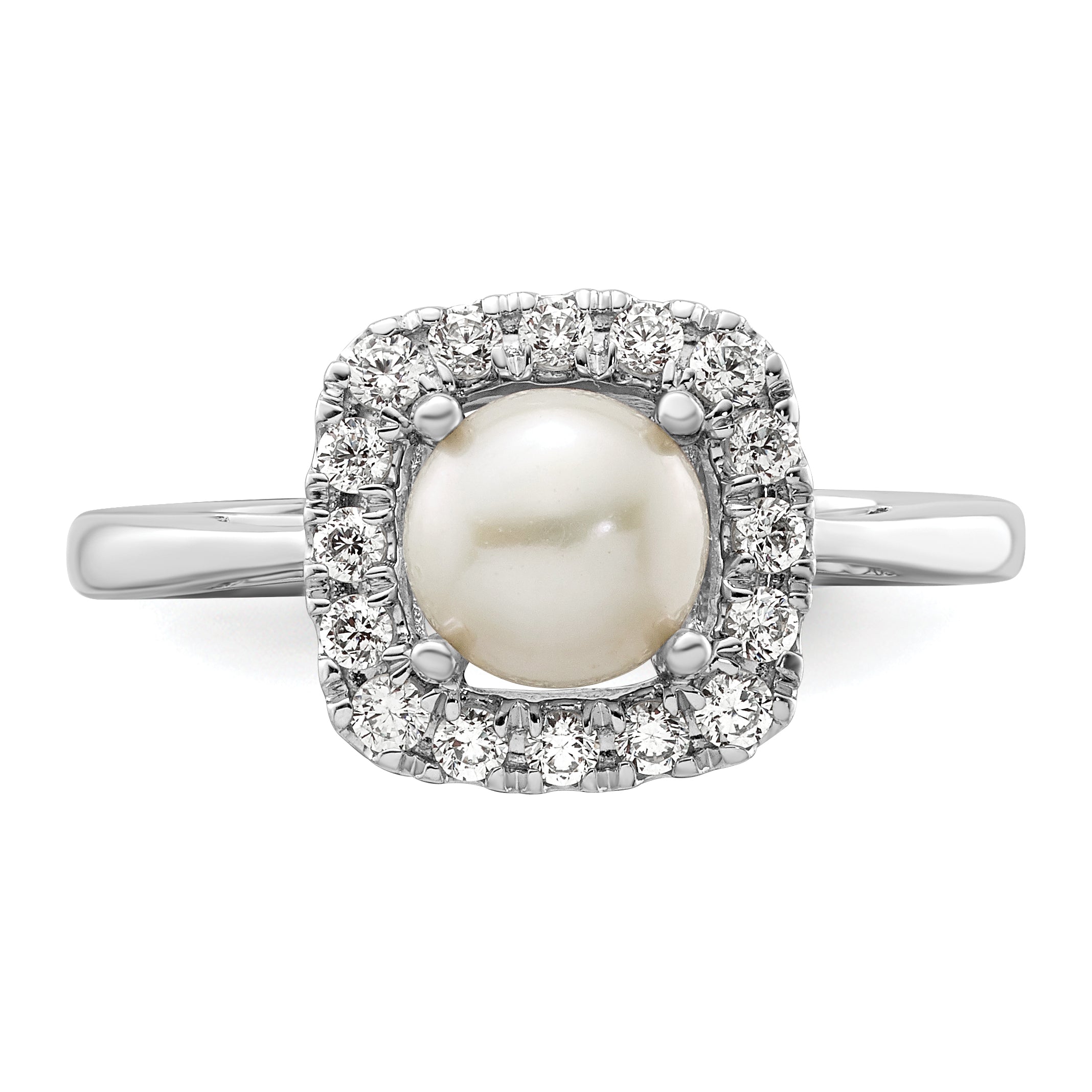 14K White Gold Lab Grown Diamond and Pearl Halo Ring