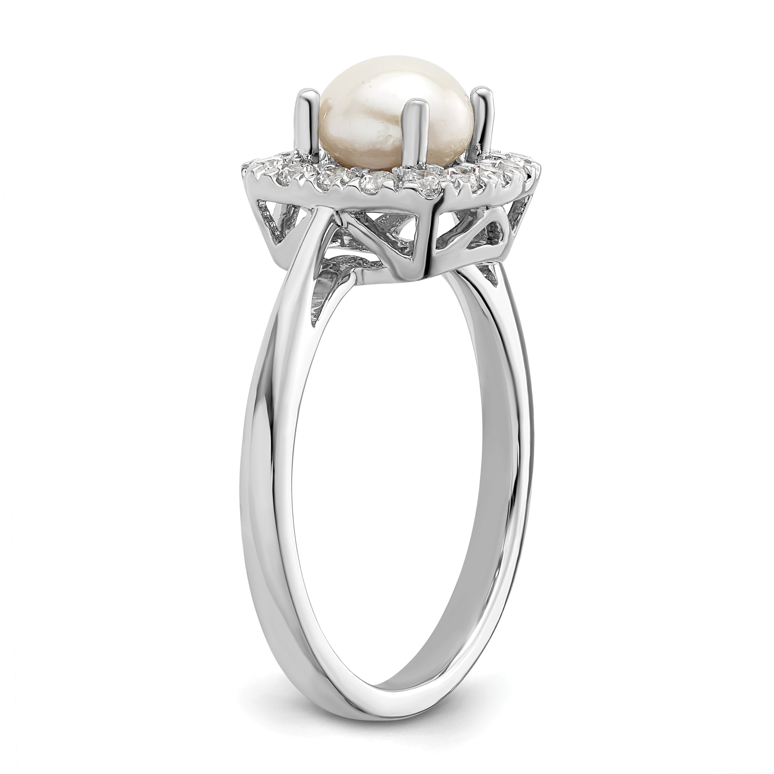 14K White Gold Lab Grown Diamond and Pearl Halo Ring