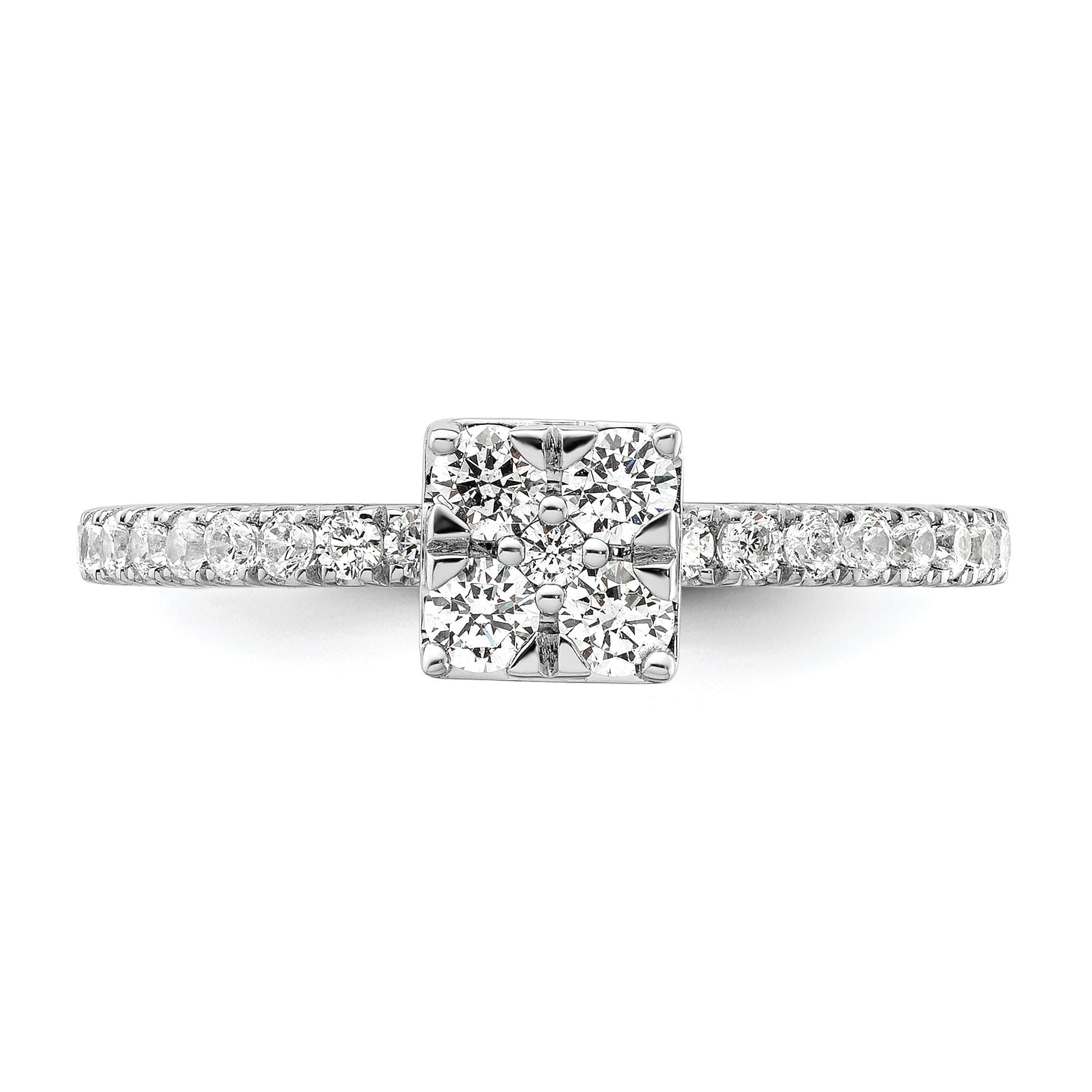 Two Promises 14k White Gold Diamond Cluster Complete Engagement Ring