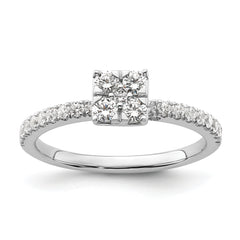 14K White Gold Lab Grown Dia Two Promises Cluster Complete Eng Ring