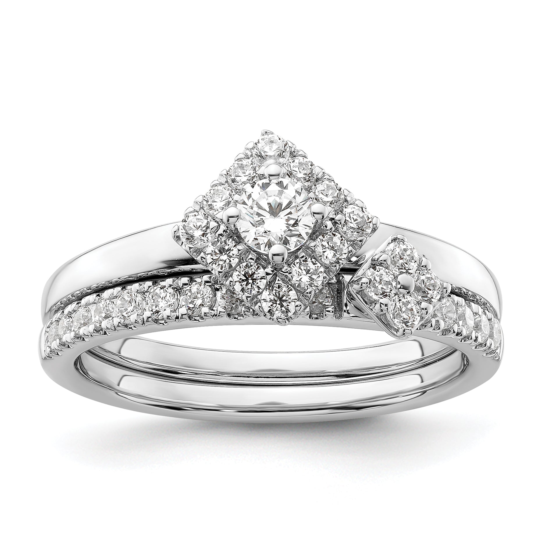 14K White Gold Lab Grown Dia Two Promises Halo Complete Eng Ring