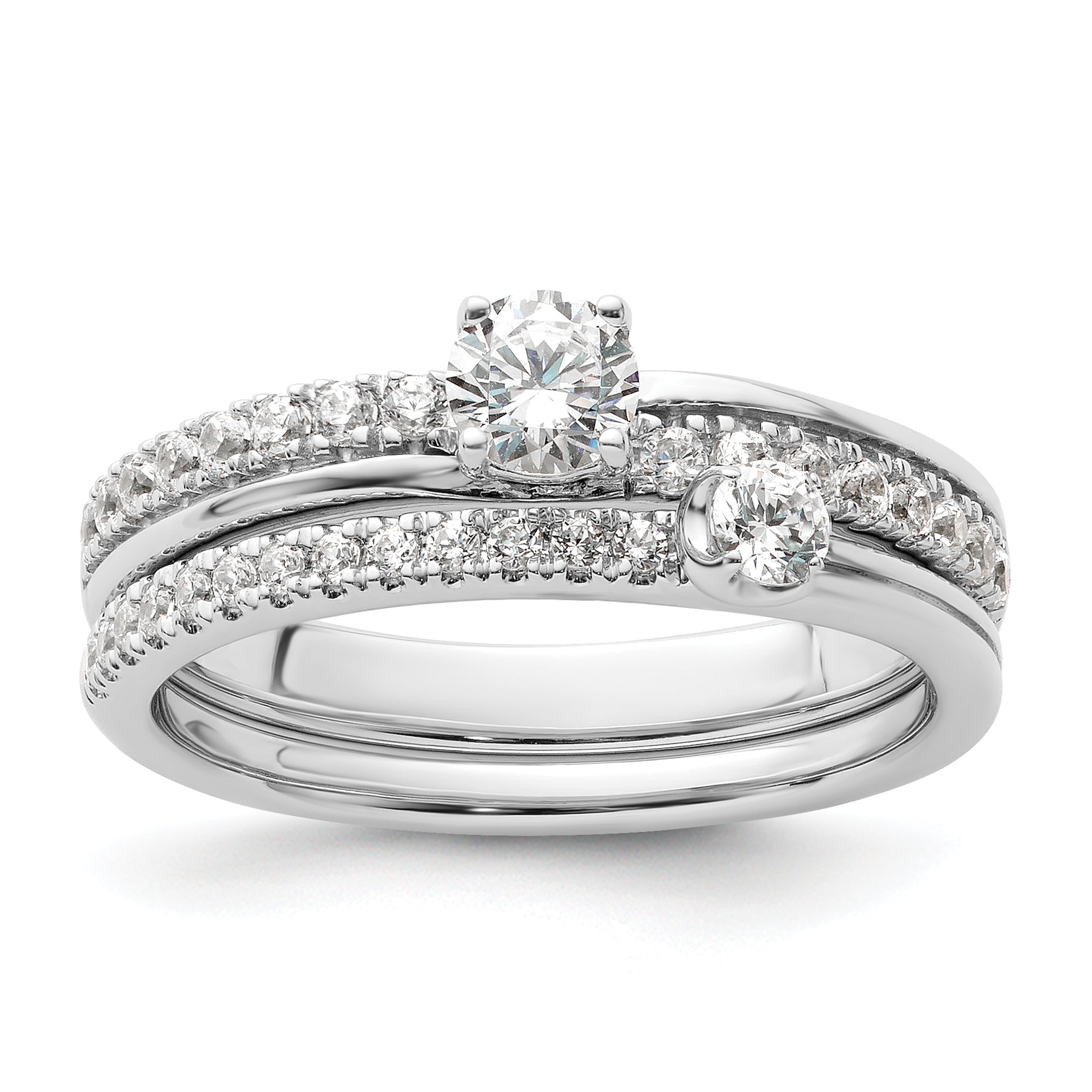 14K White Gold Lab Grown Dia Two Promises Complete Eng Ring