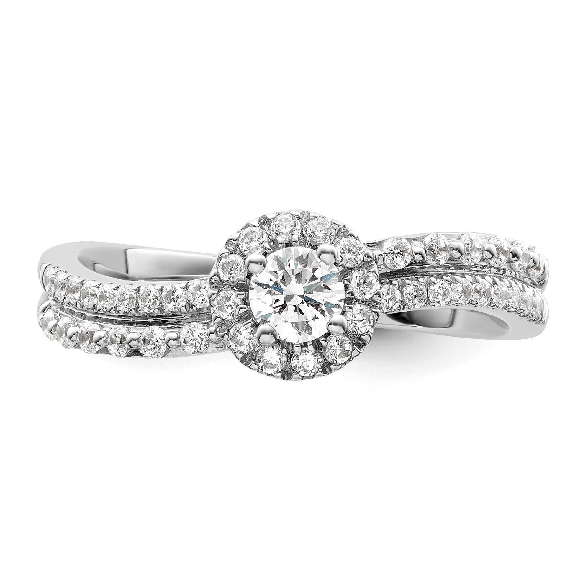 14K White Gold Lab Grown Dia Two Promises Halo Complete Eng Ring
