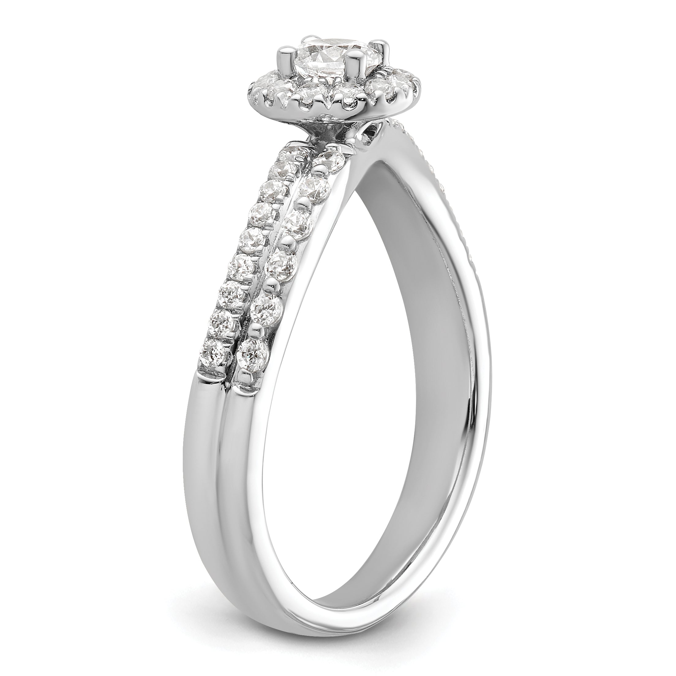 14K White Gold Lab Grown Dia Two Promises Halo Complete Eng Ring