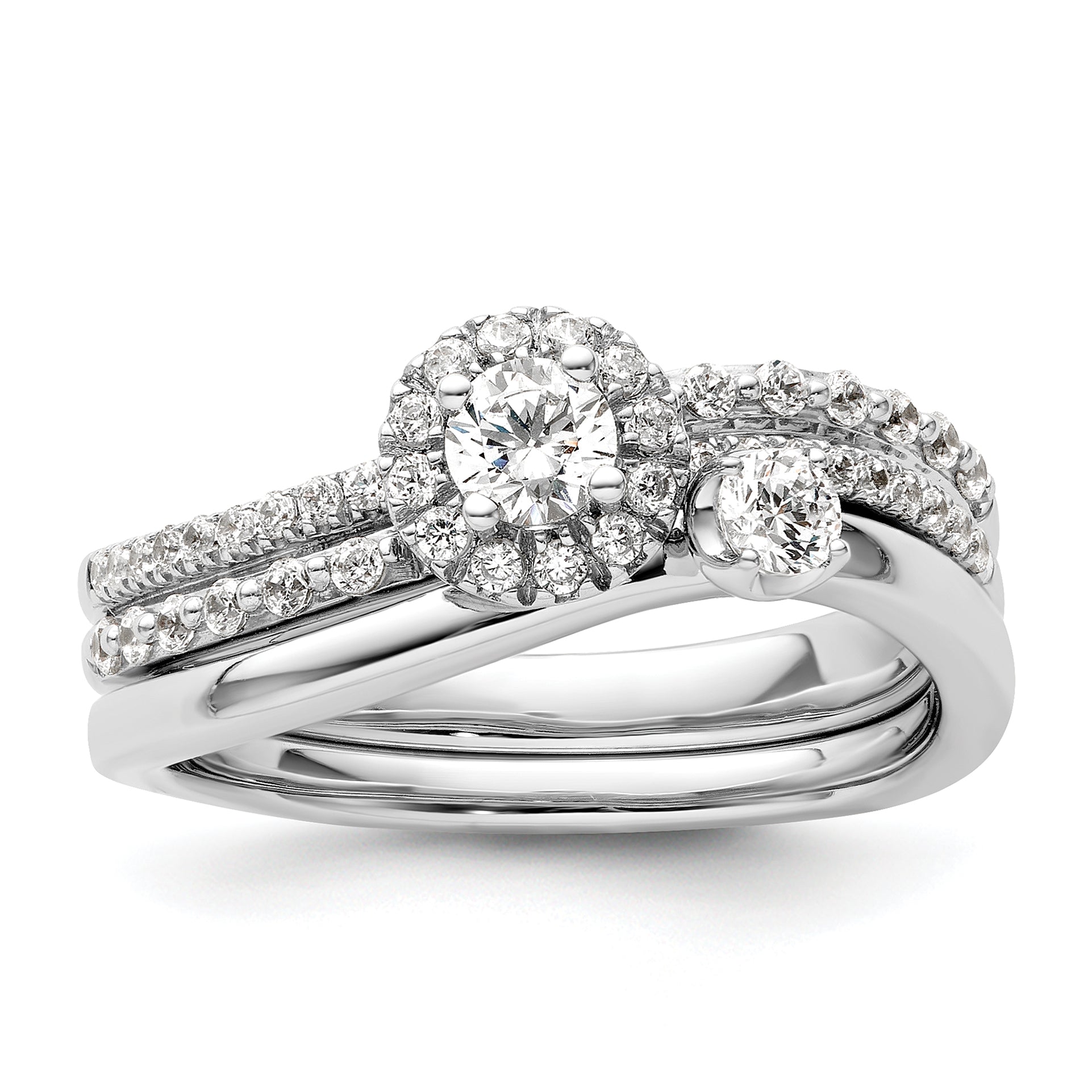 14K White Gold Lab Grown Dia Two Promises Halo Complete Eng Ring