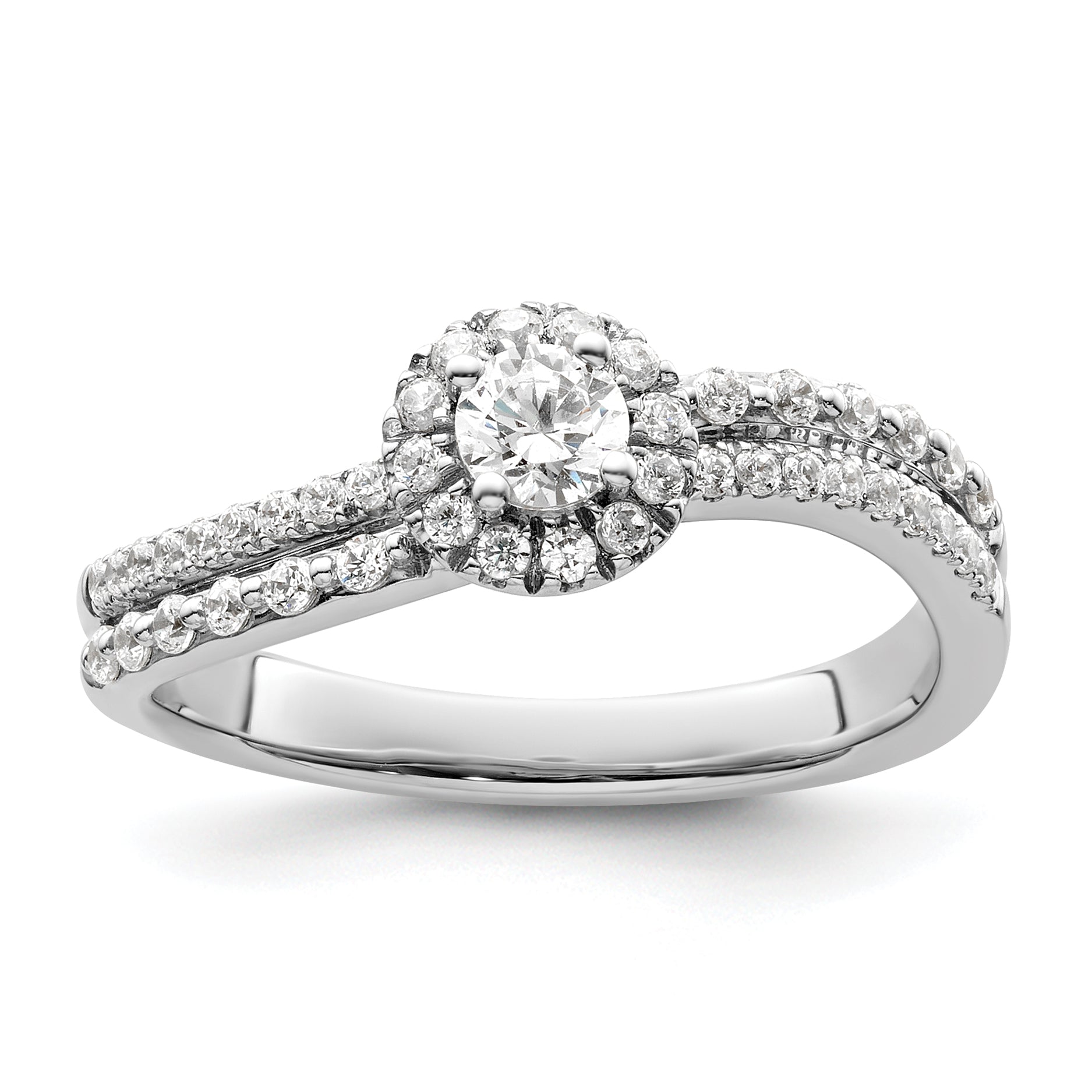 14K White Gold Lab Grown Dia Two Promises Halo Complete Eng Ring