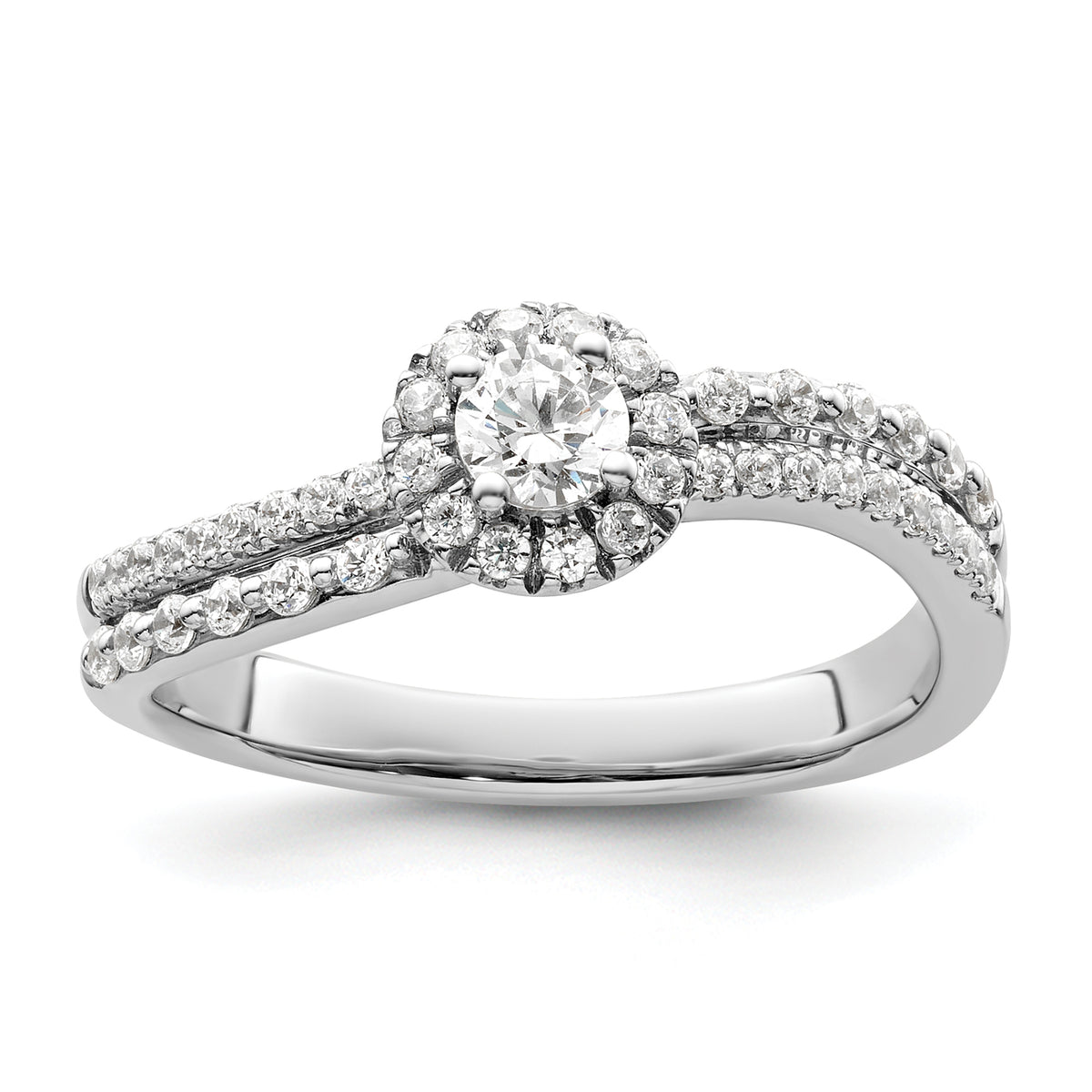 14K White Gold Lab Grown Dia Two Promises Halo Complete Eng Ring