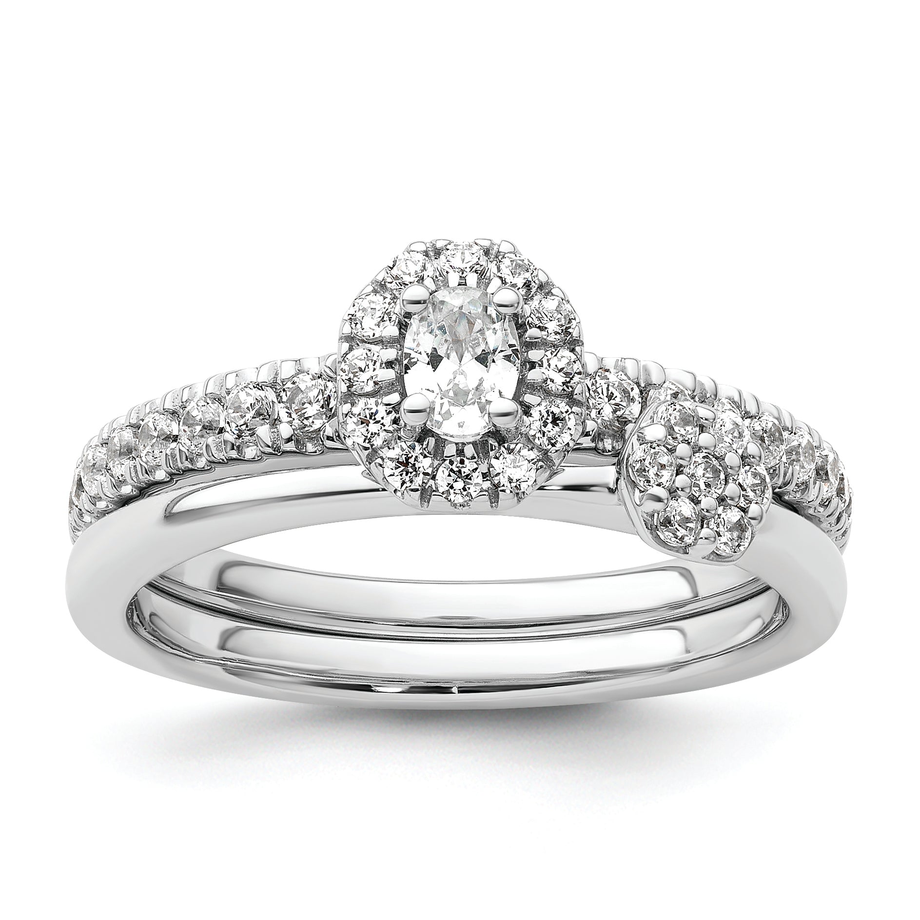 Two Promises 14k White Gold Diamond Oval Halo Complete Engagement Ring