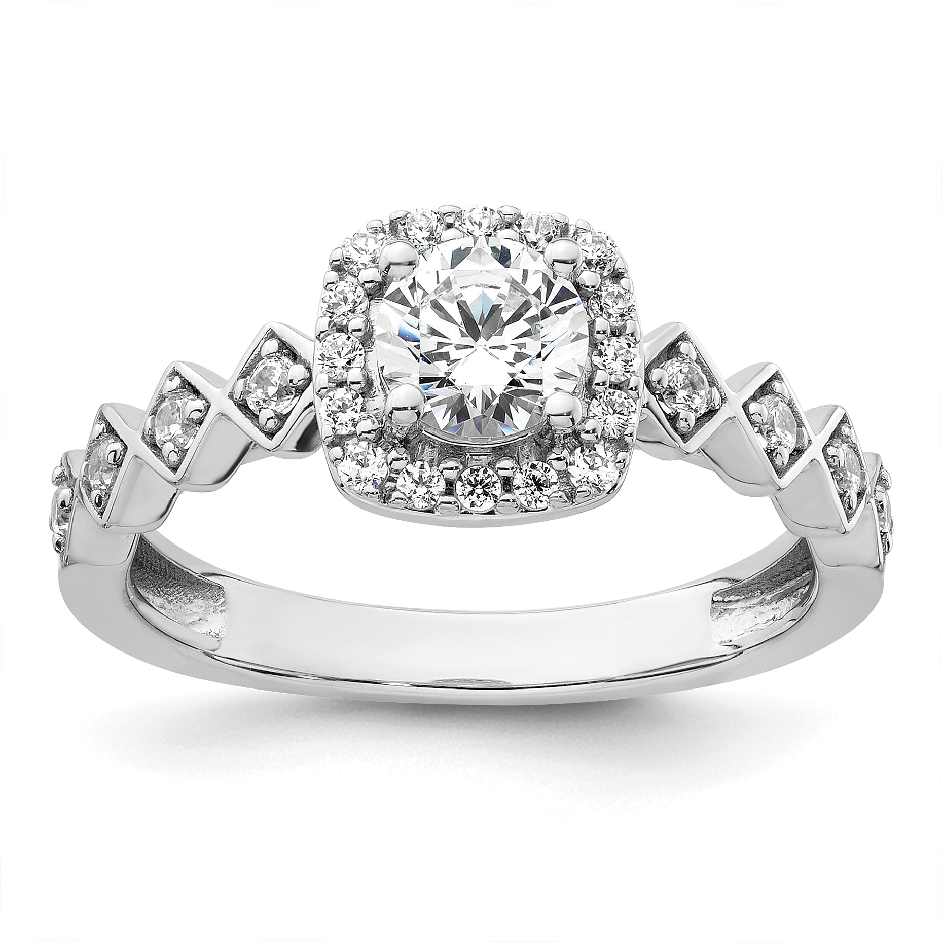 14K White Gold Lab Grown Diamond Halo Complete Engagement Ring