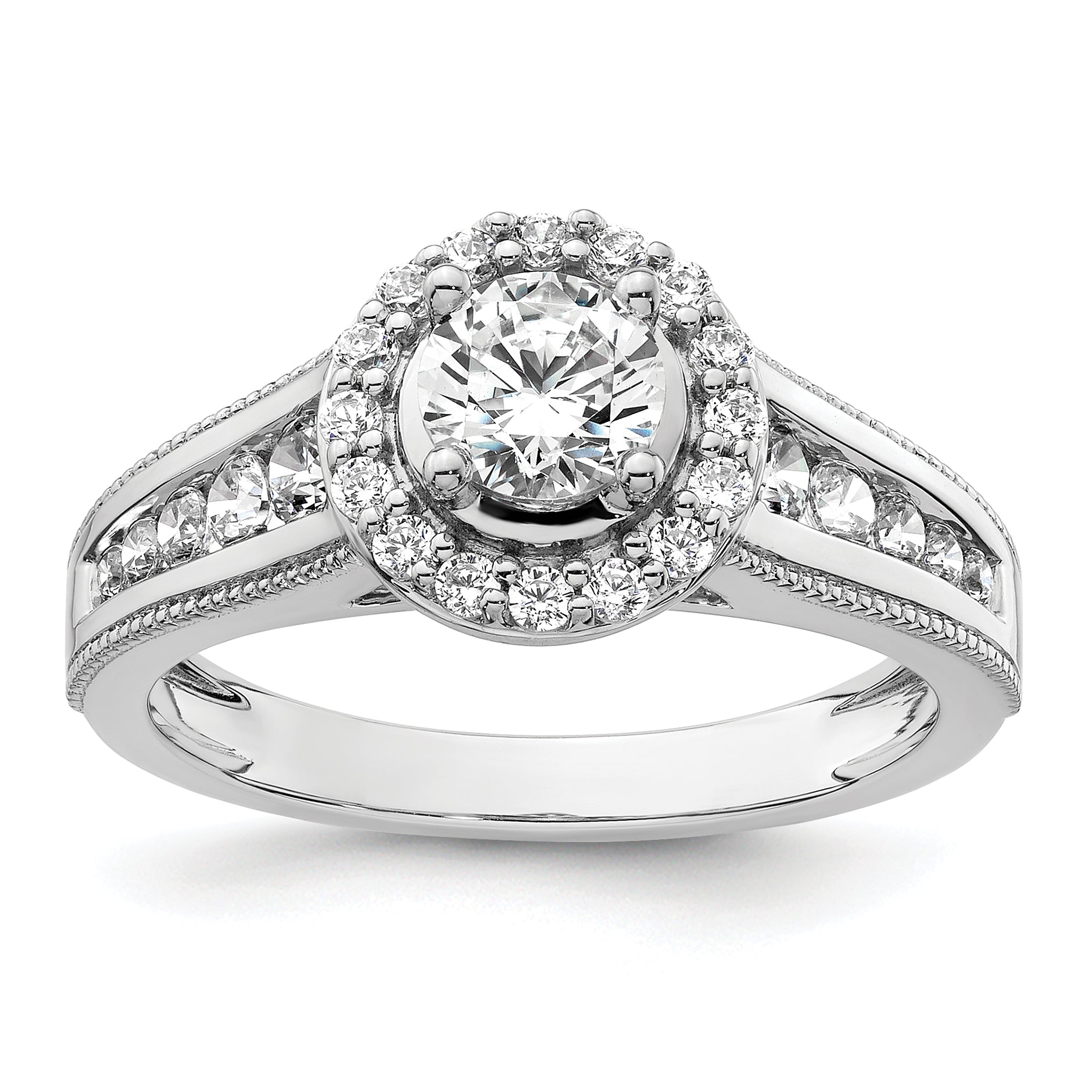 14K White Gold Lab Grown Diamond Halo Complete Engagement Ring