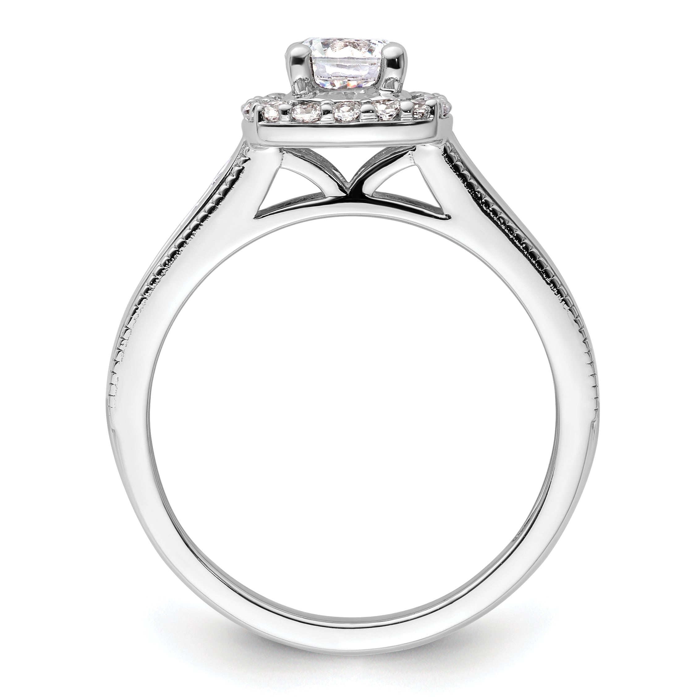 14K White Gold Lab Grown Diamond Square Halo Complete Eng Ring