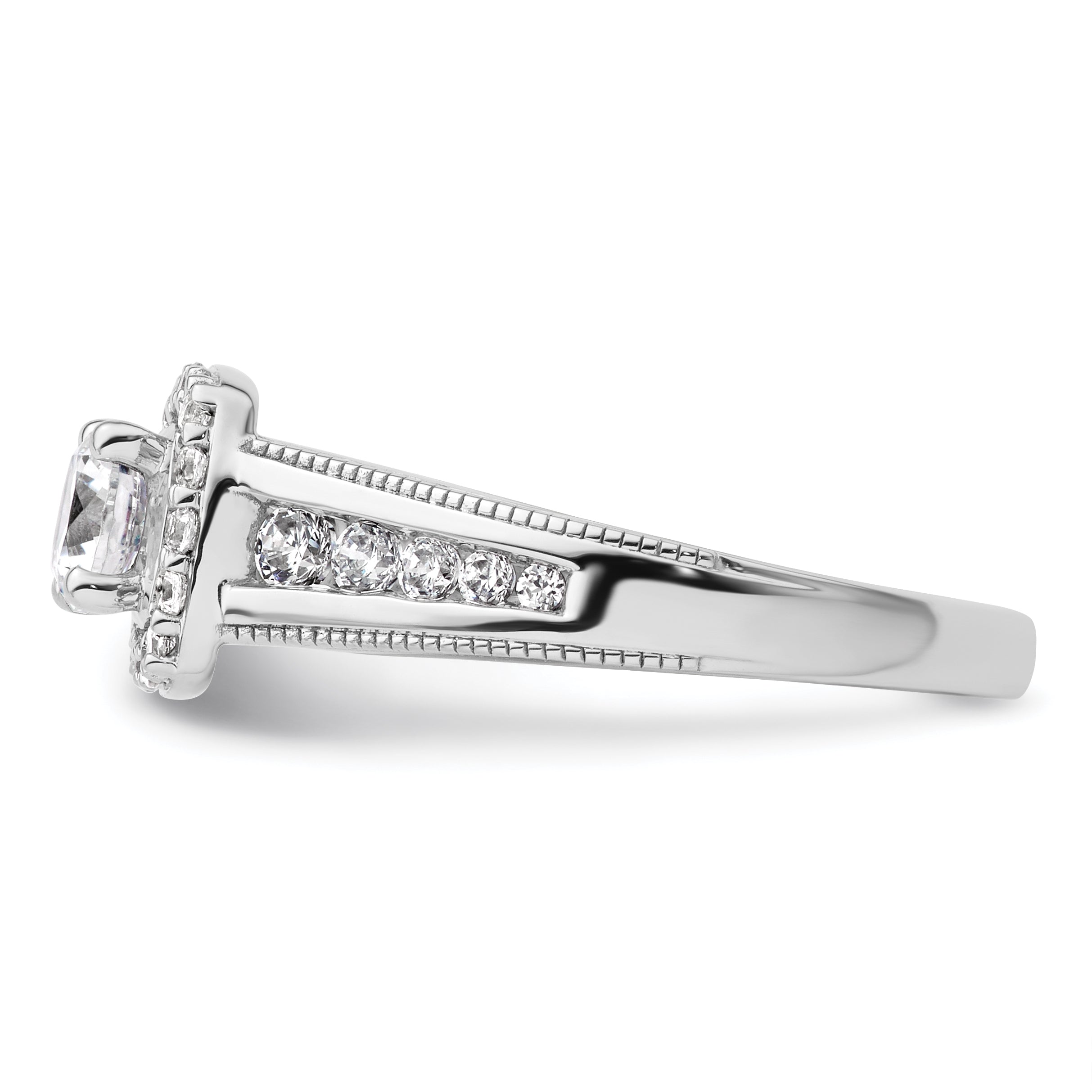 14K White Gold Lab Grown Diamond Square Halo Complete Eng Ring