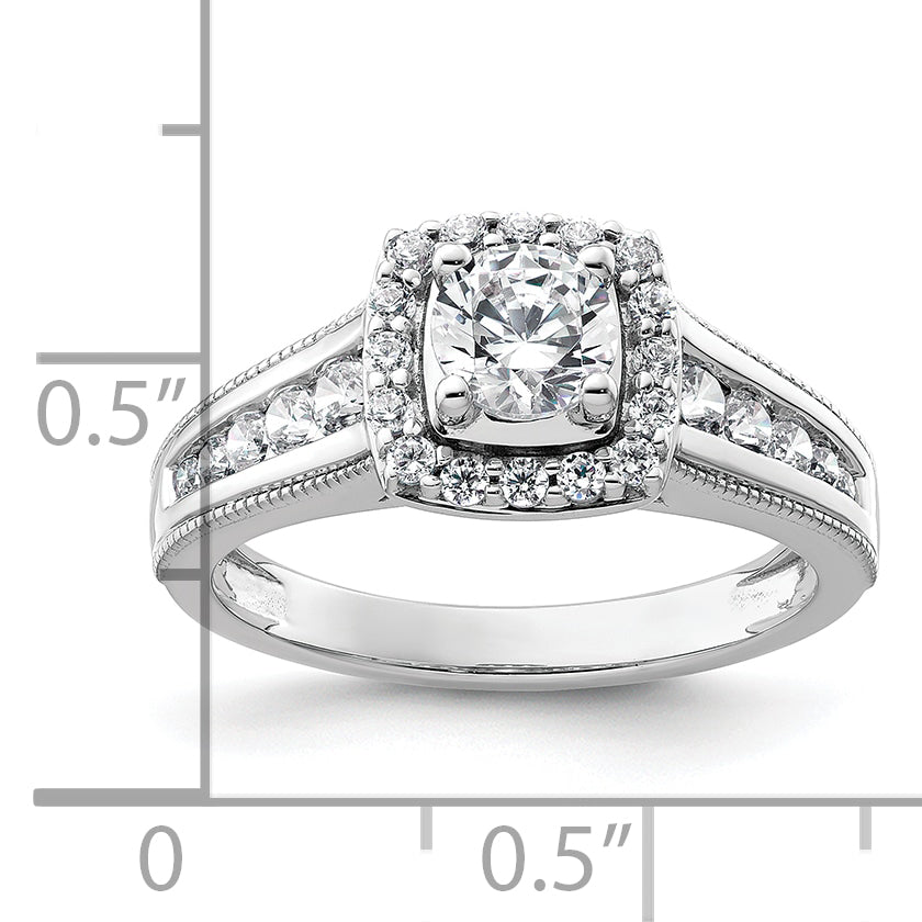 14K White Gold Lab Grown Diamond Square Halo Complete Eng Ring