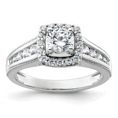 14K White Gold Lab Grown Diamond Square Halo Complete Eng Ring