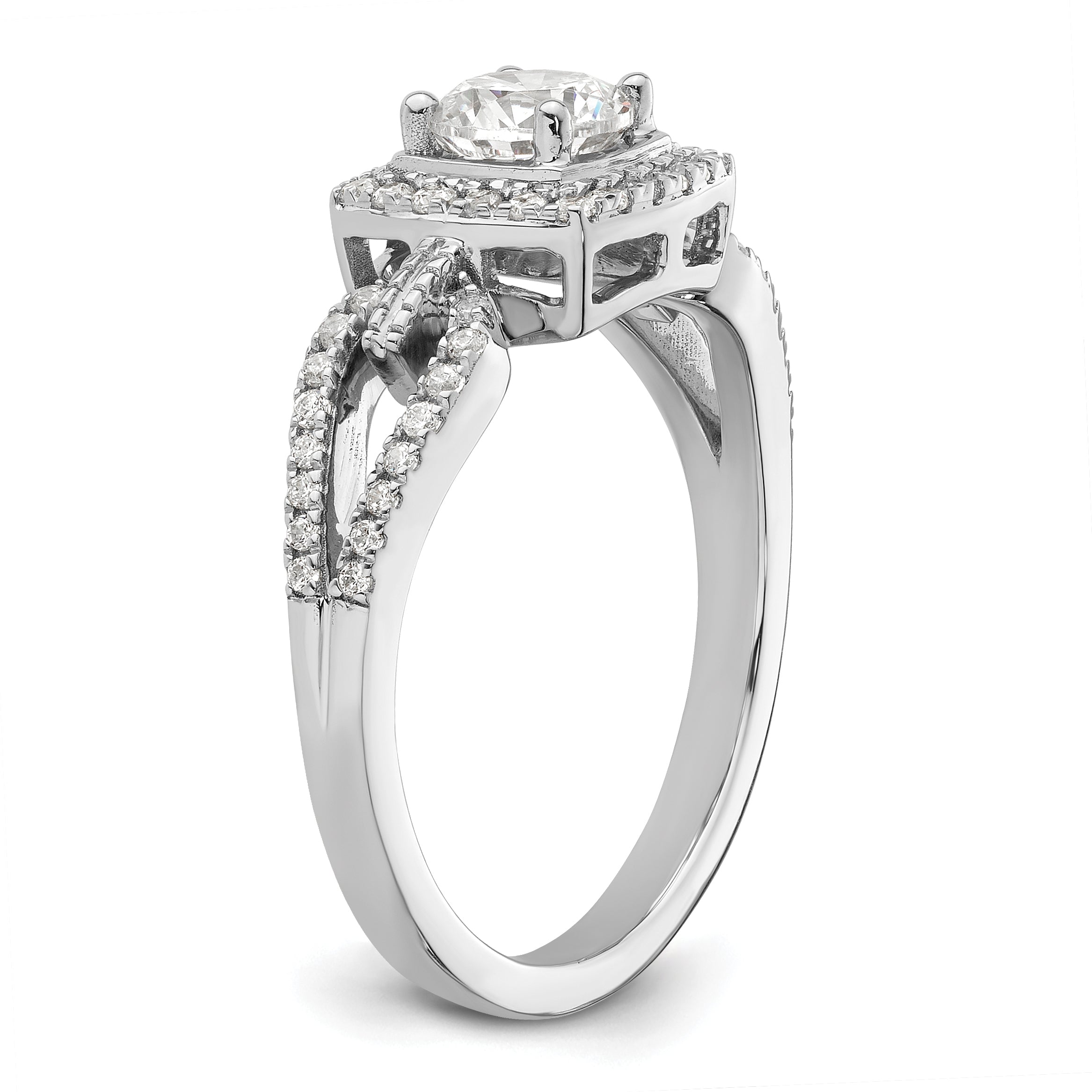 14K White Gold Lab Grown Diamond Halo Complete Engagement Ring