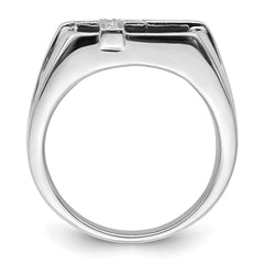 14K White Gold Lab Grown Diamond Black Onyx Cross Men's Ring