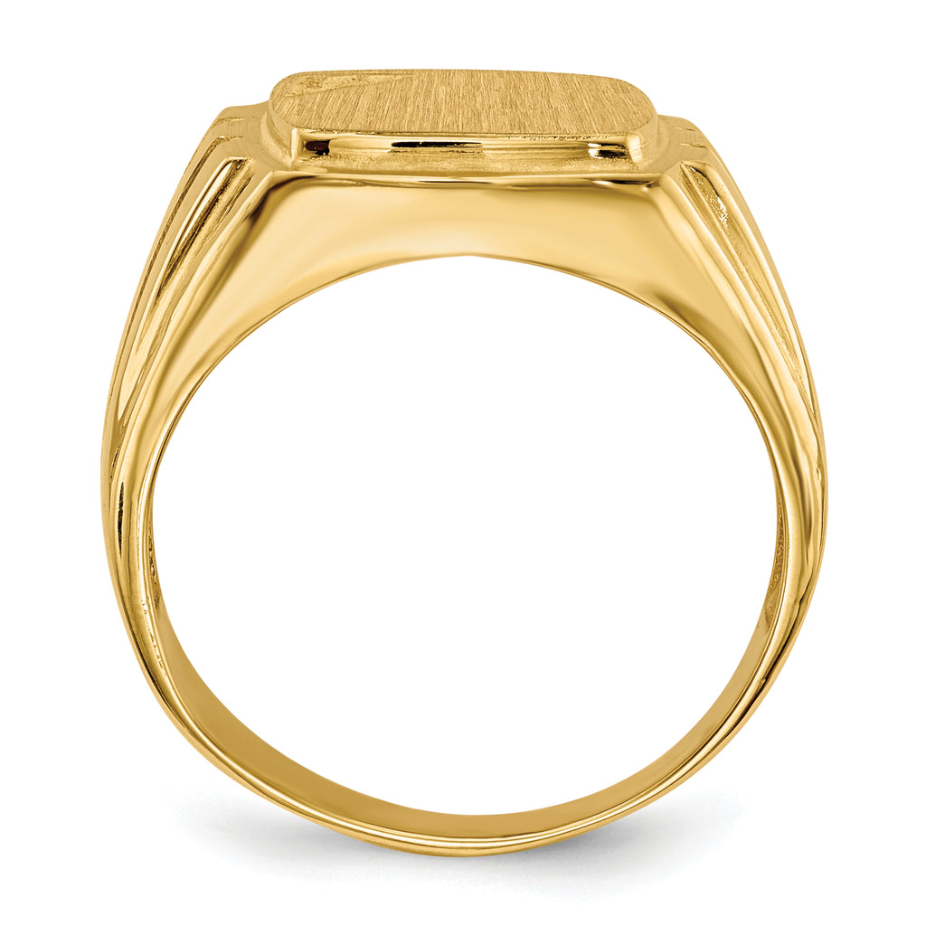 14k 11.5x12.0mm Grooved Sides Open Back Diamond Men's Signet Ring Mtg