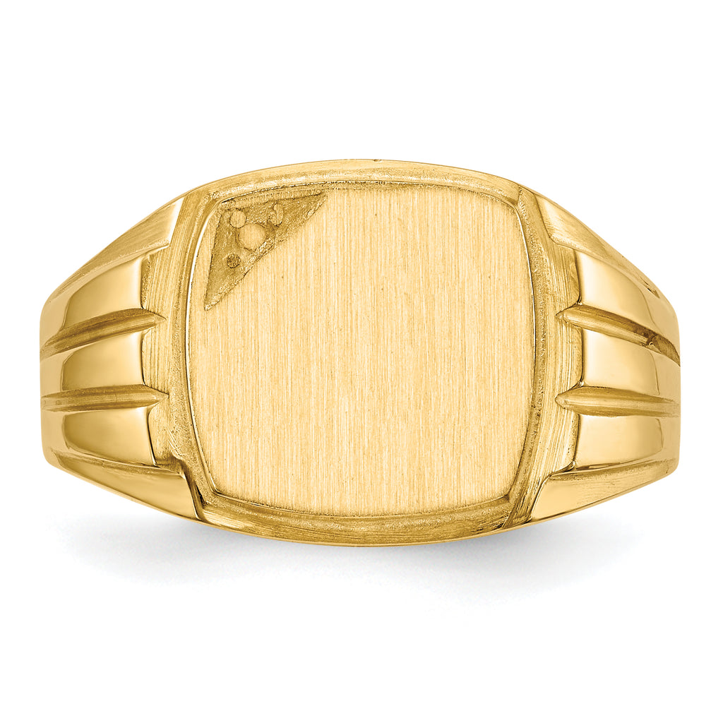 14k 11.5x12.0mm Grooved Sides Open Back Diamond Men's Signet Ring Mtg