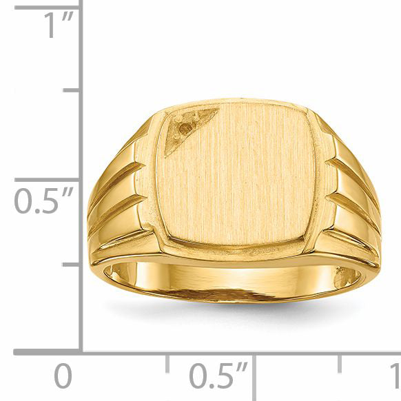 14k 11.5x12.0mm Grooved Sides Open Back Diamond Men's Signet Ring Mtg