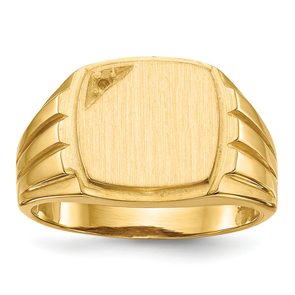 14k 11.5x12.0mm Grooved Sides Open Back Diamond Men's Signet Ring Mtg