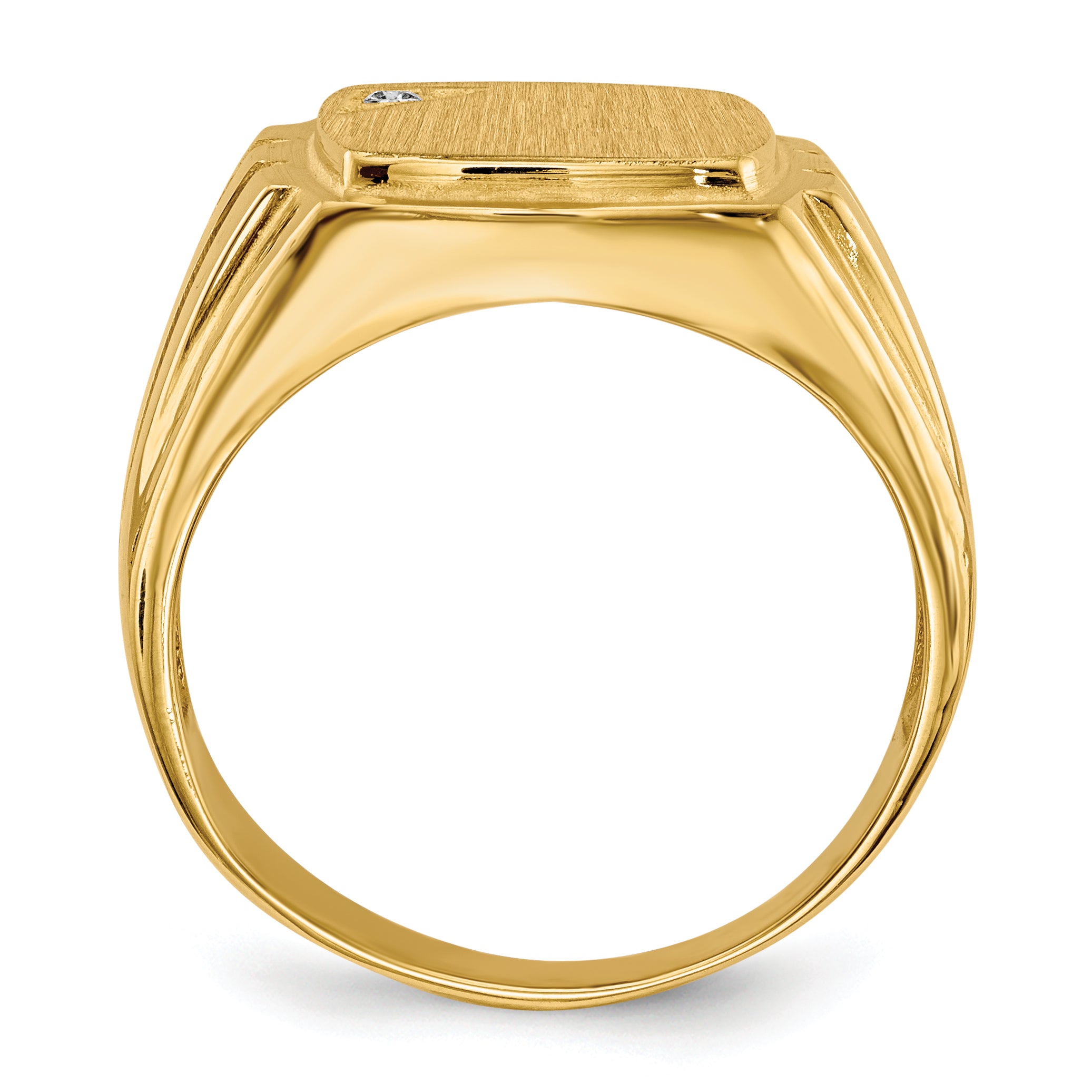 14k 11.5x12.0mm Grooved Sides Open Back AA Diamond Men's Signet Ring Secondary image
