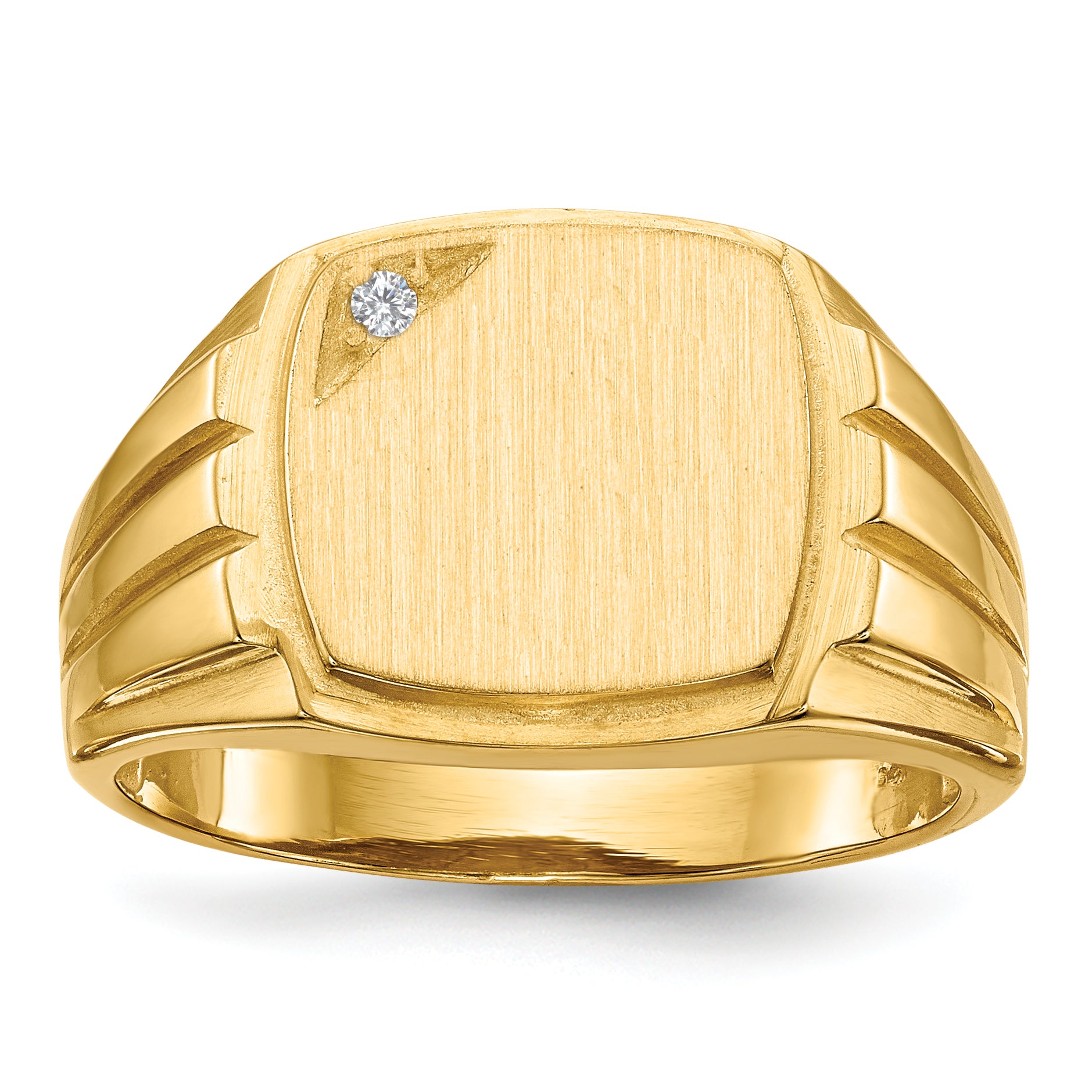 14k 11.5x12.0mm Grooved Sides Open Back AA Diamond Men's Signet Ring Main image