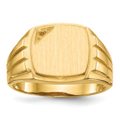 14k 11.5x12.0mm Grooved Sides Open Back Diamond Men's Signet Ring Mtg