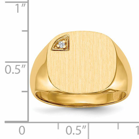 14k 15.0x15.0mm Closed Back AA Diamond Men's Signet Ring