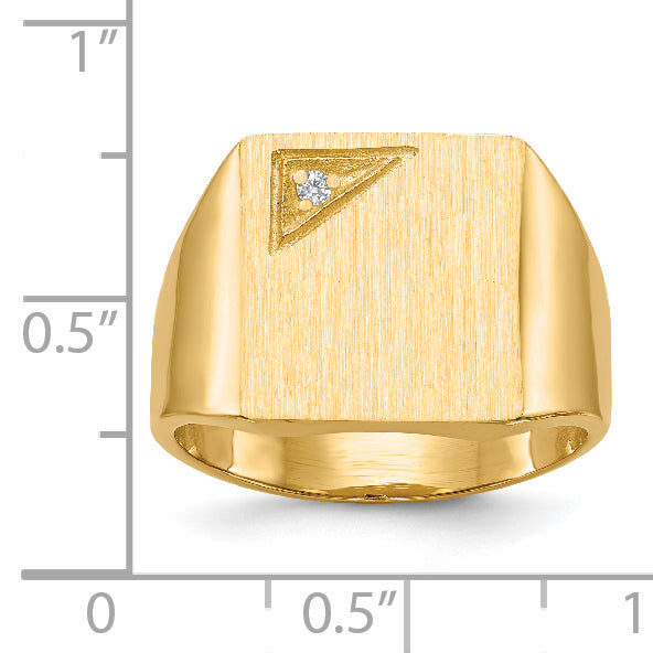 14k 14.0x13.0mm Closed Back AA Diamond Men's Signet Ring