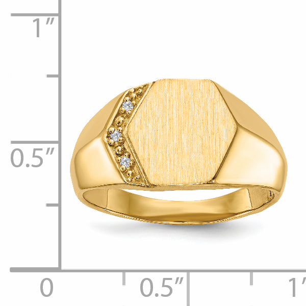 14k 11.5x11.5mm Open Back AA Diamond Men's Signet Ring