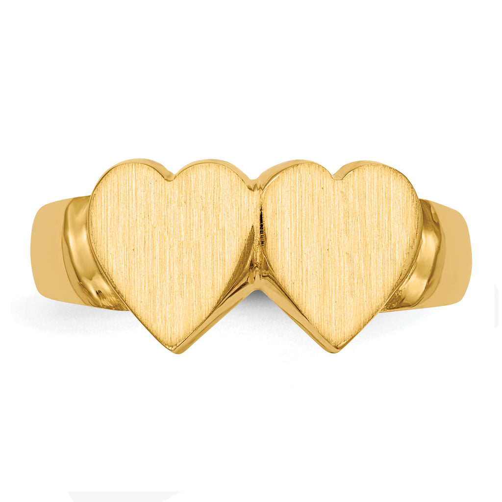 14k 8.0x8.0mm Closed Back Double Heart Signet Ring