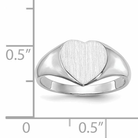 14k White Gold 7.5x8.0mm Closed Back Heart Signet Ring