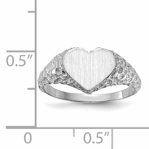 14k White Gold 8.0x9.0mm Open Back Heart Signet Ring