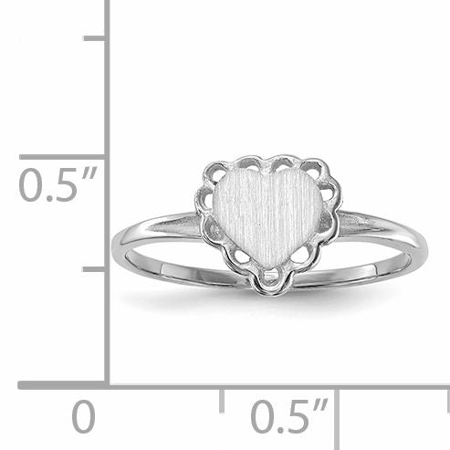 14k White Gold 6.0x6.5mm Open Back Heart Signet Ring