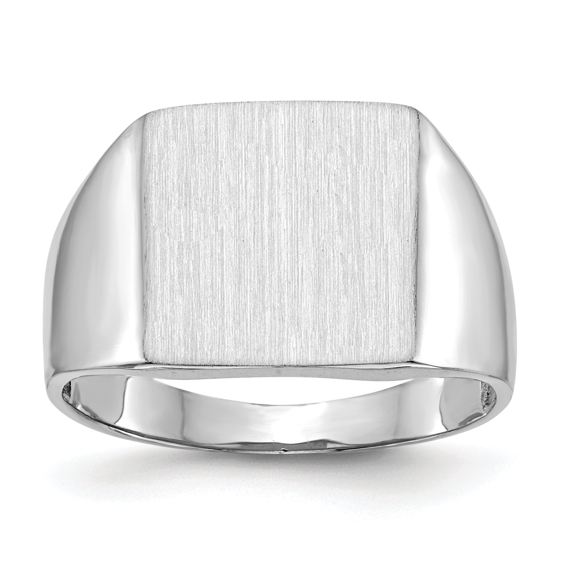 14k White Gold 13.5x13.0mm Open Back Satin Men's Signet Ring Main image