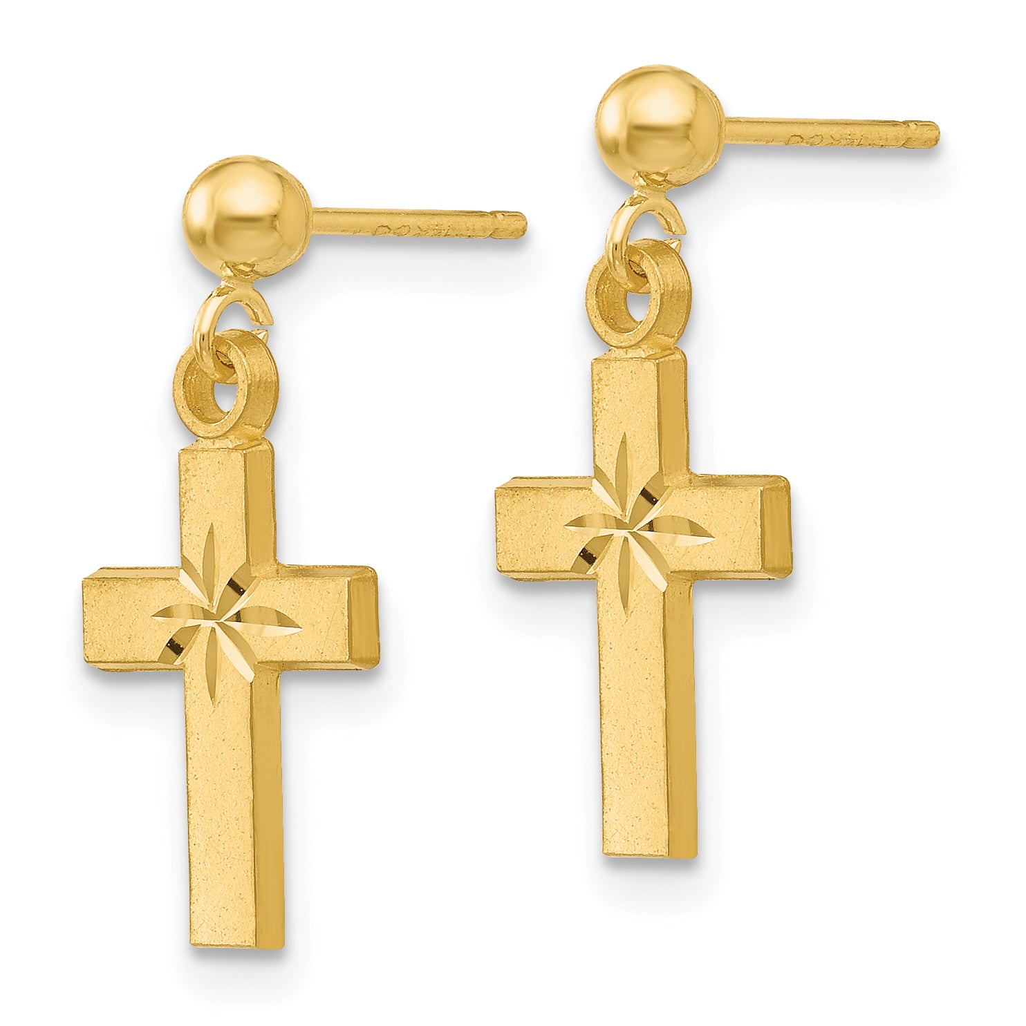14K Gold Satin Diamond-Cut Cross Earrings Unisex Polished Elegance Secondary image