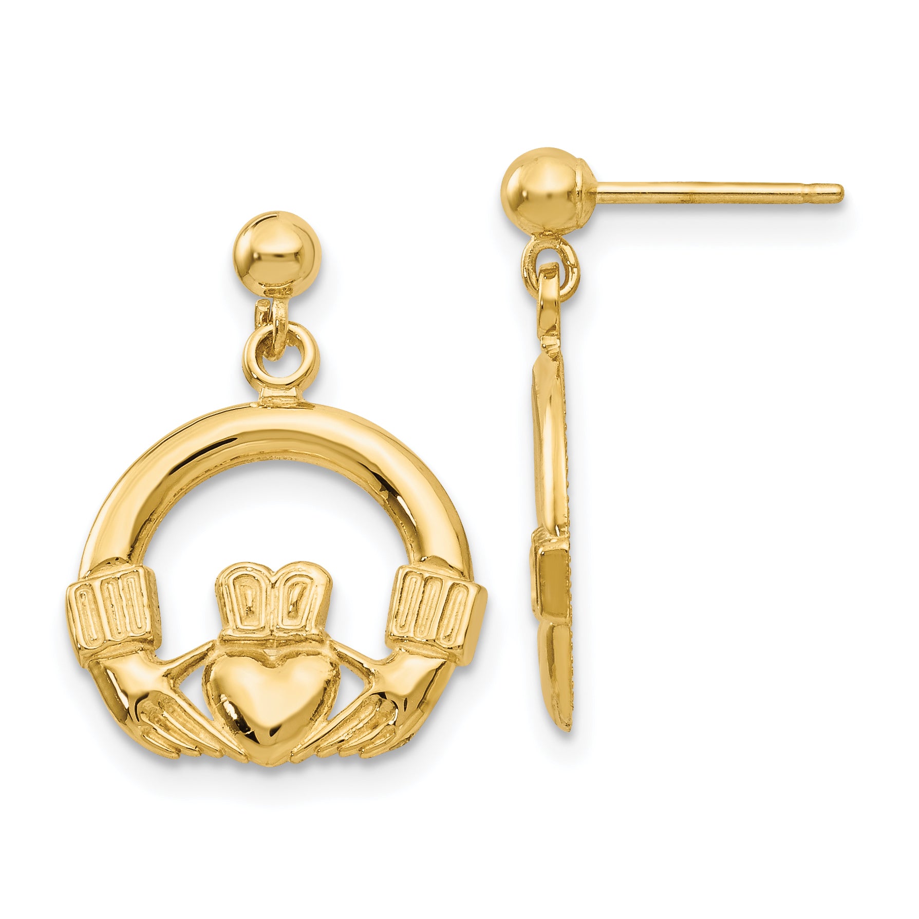 14k Dangling Claddagh Post Earrings